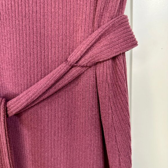 Burgundy Ribbed Knit V-Neck Short Sleeves Tie Waist Midi Dress XL - Picture 7 of 11